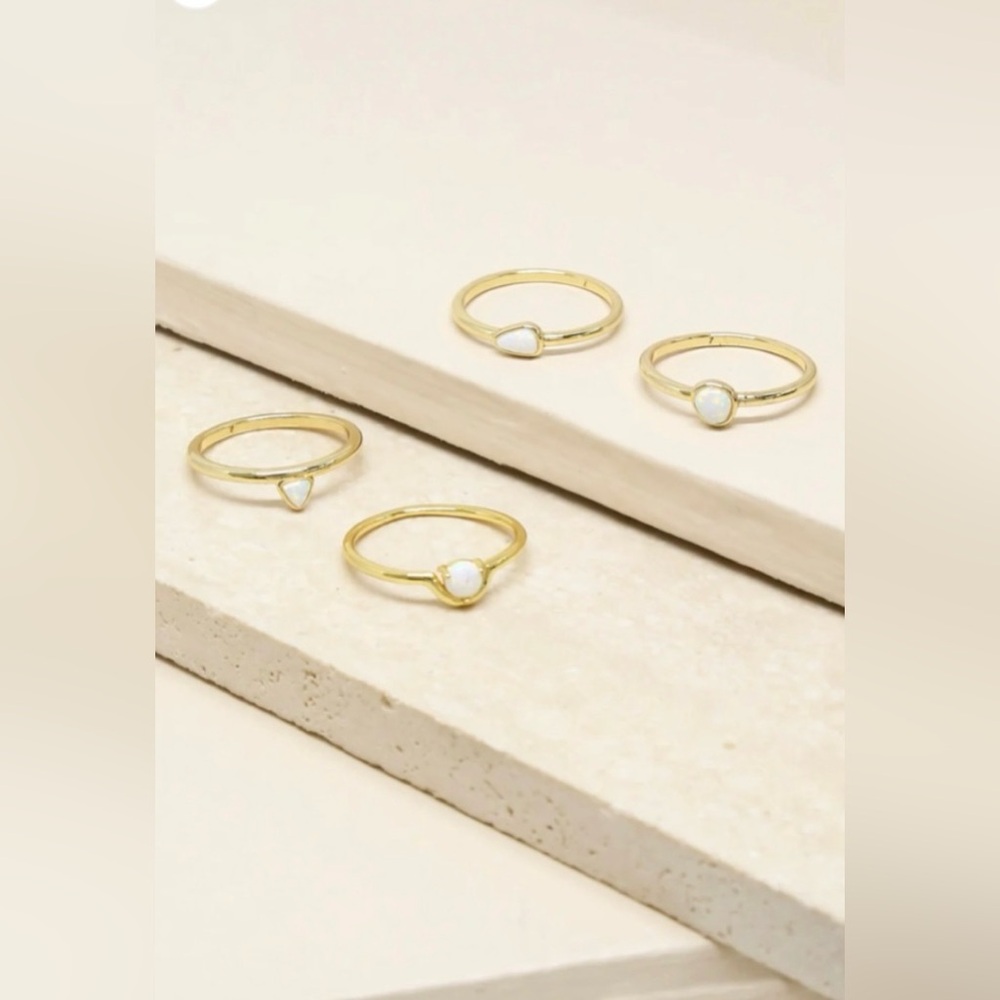 ettika True Opal Stackers 18k Gold Plated Ring Set of 4